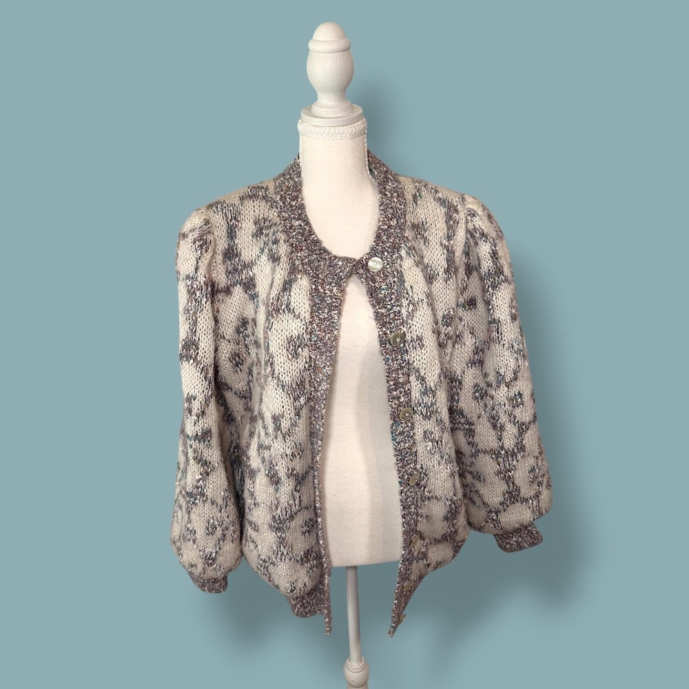 Vintage 80's Rochelle California Chunky Floral Cardigan atomic Fleck Grandmacore